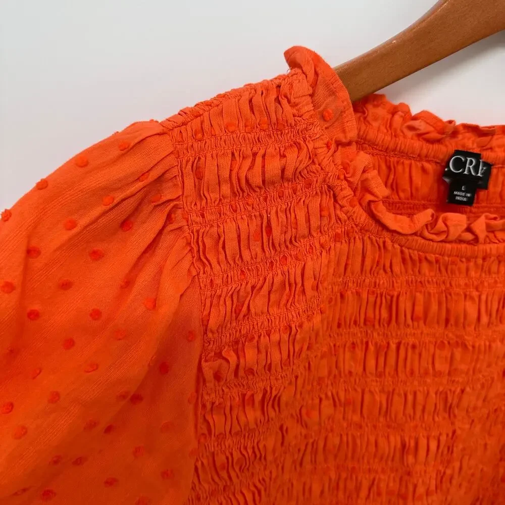 J.CREW Puff-sleeve textured voile smocked top BI436 // L